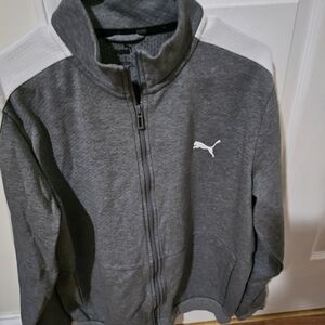 Mens puma zip up grey and white size L
